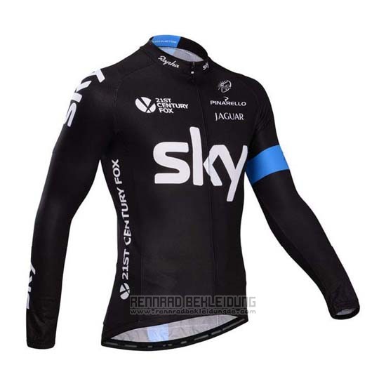 2014 Fahrradbekleidung Sky Shwarz und Azurblau Trikot Langarm und Tragerhose